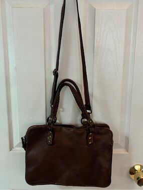 Vintage Costanza Rota Brown Leather Satchel Bag Braided Handles Studded Italy